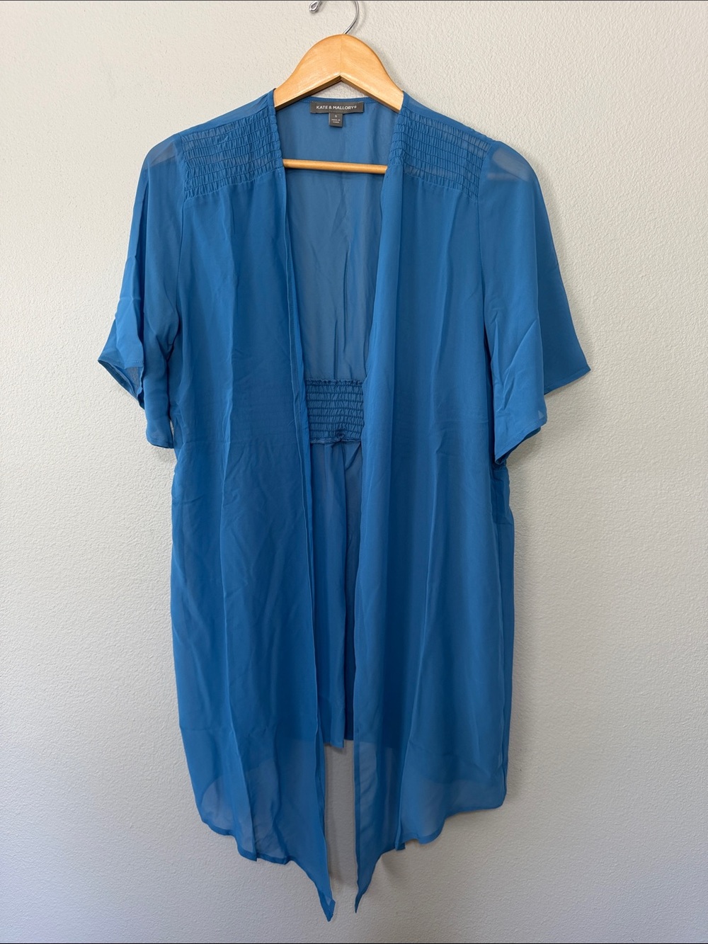 Kate & Mallory Blue Sheer Open Front Kimono Cardigan Small BOHO Lightweight Flow